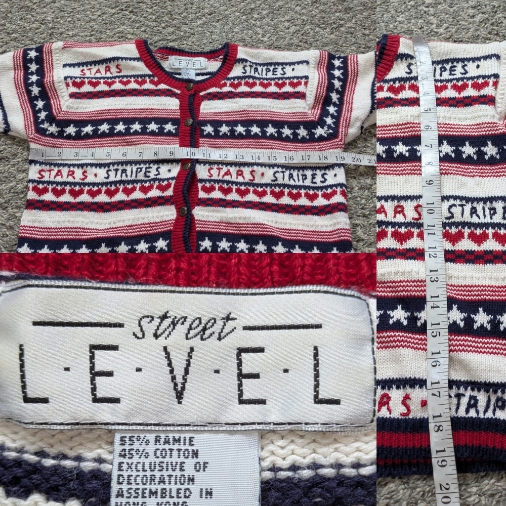 Vintage Street Level Red White Blue Patriotic Stars & Stripes Cardigan Sweater S - Picture 7 of 7